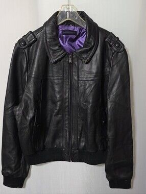 Knoles & Carter Black Italian  Leather Bomber Jacket Tagged 5X (Fits 2X) Biker